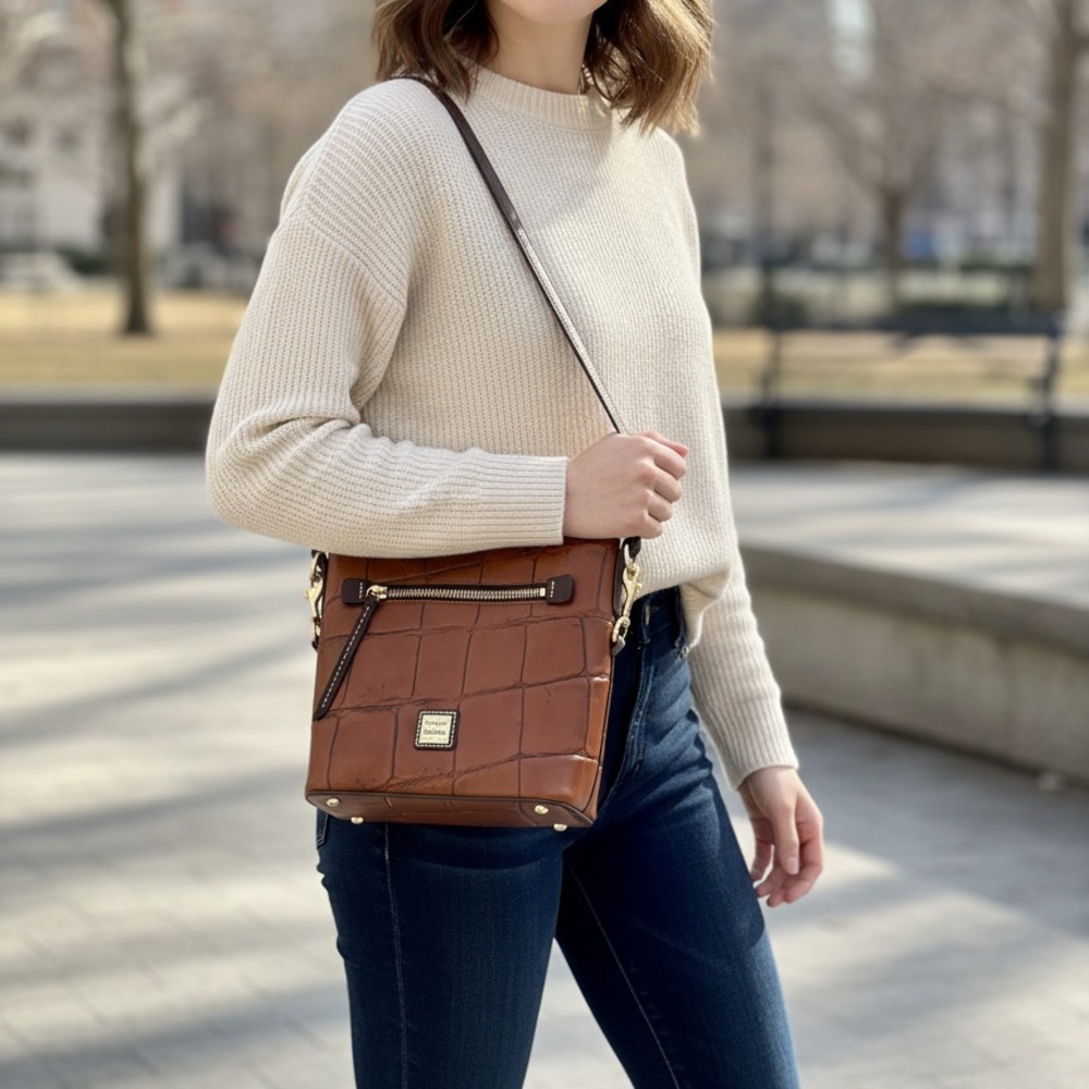 Dooney & Bourke Brown Croc-Embossed Crossbody Bag